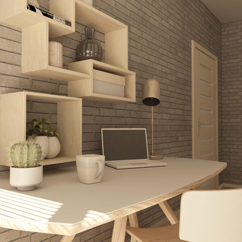 Render of a 3D modern home office